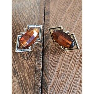 Emmons Signed Amber And Gold Tone Vintage Clip Earrings